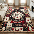 Christian Baseball area rug in a living room
