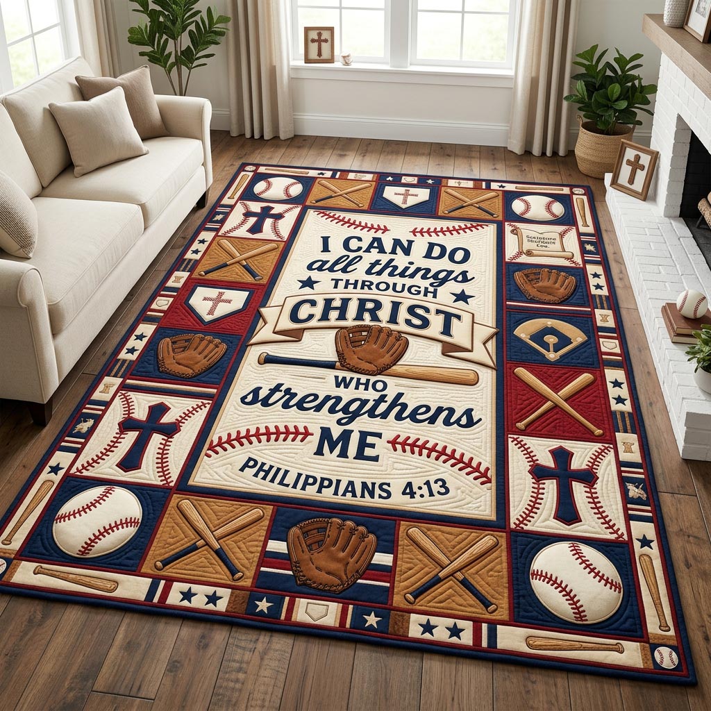 Christian Baseball area rug in a living room