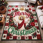 Christian Christmas Blessings area rug in a living room
