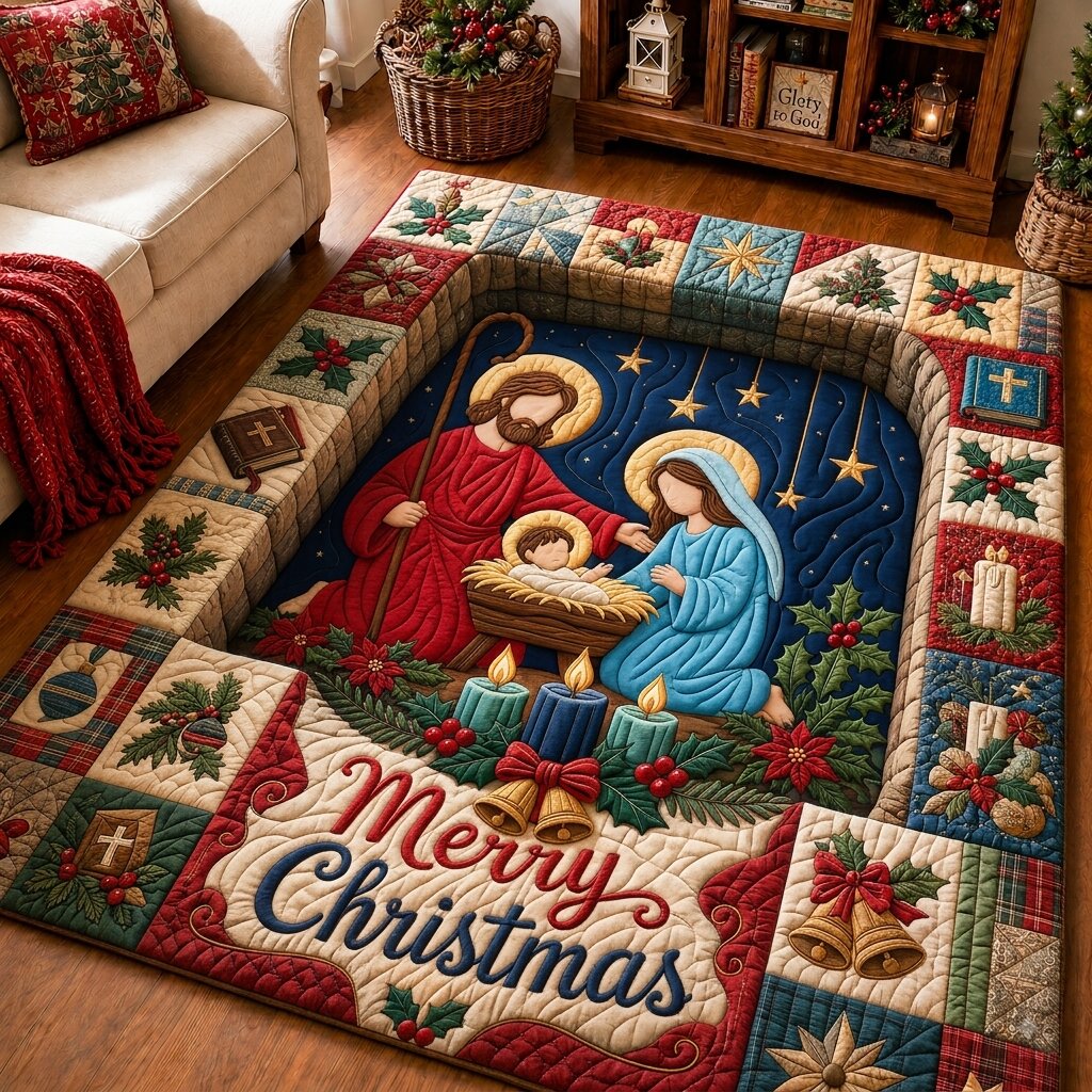 Christian Christmas Hope area rug in a living room