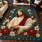 Christian Christmas Joy area rug in a living room