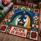 Christian Christmas Miracle area rug in a living room