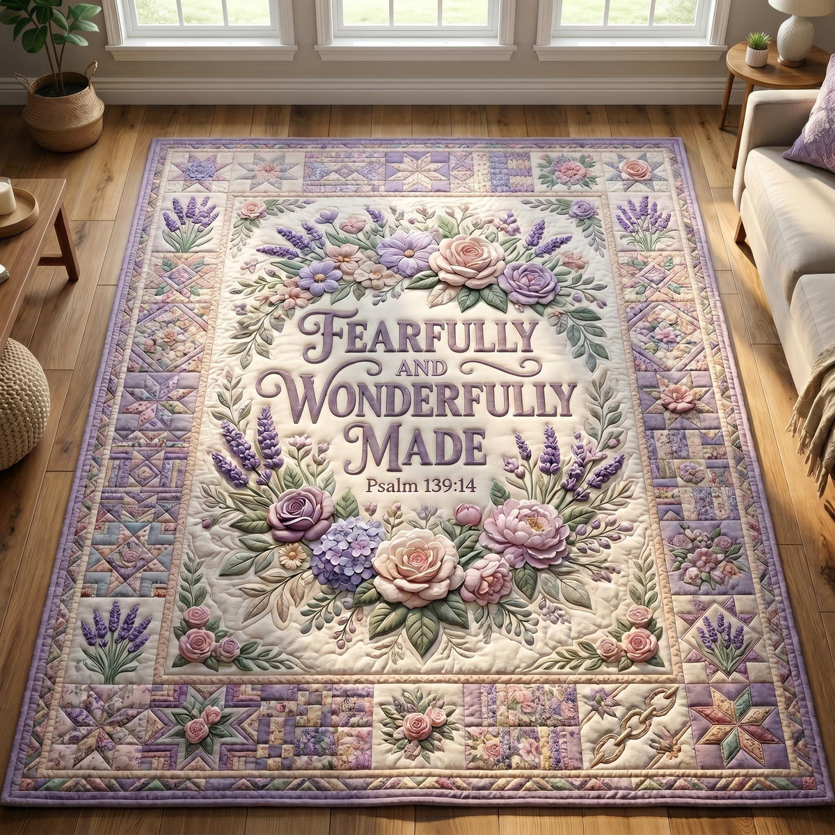 Christian Faith area rug in a living room