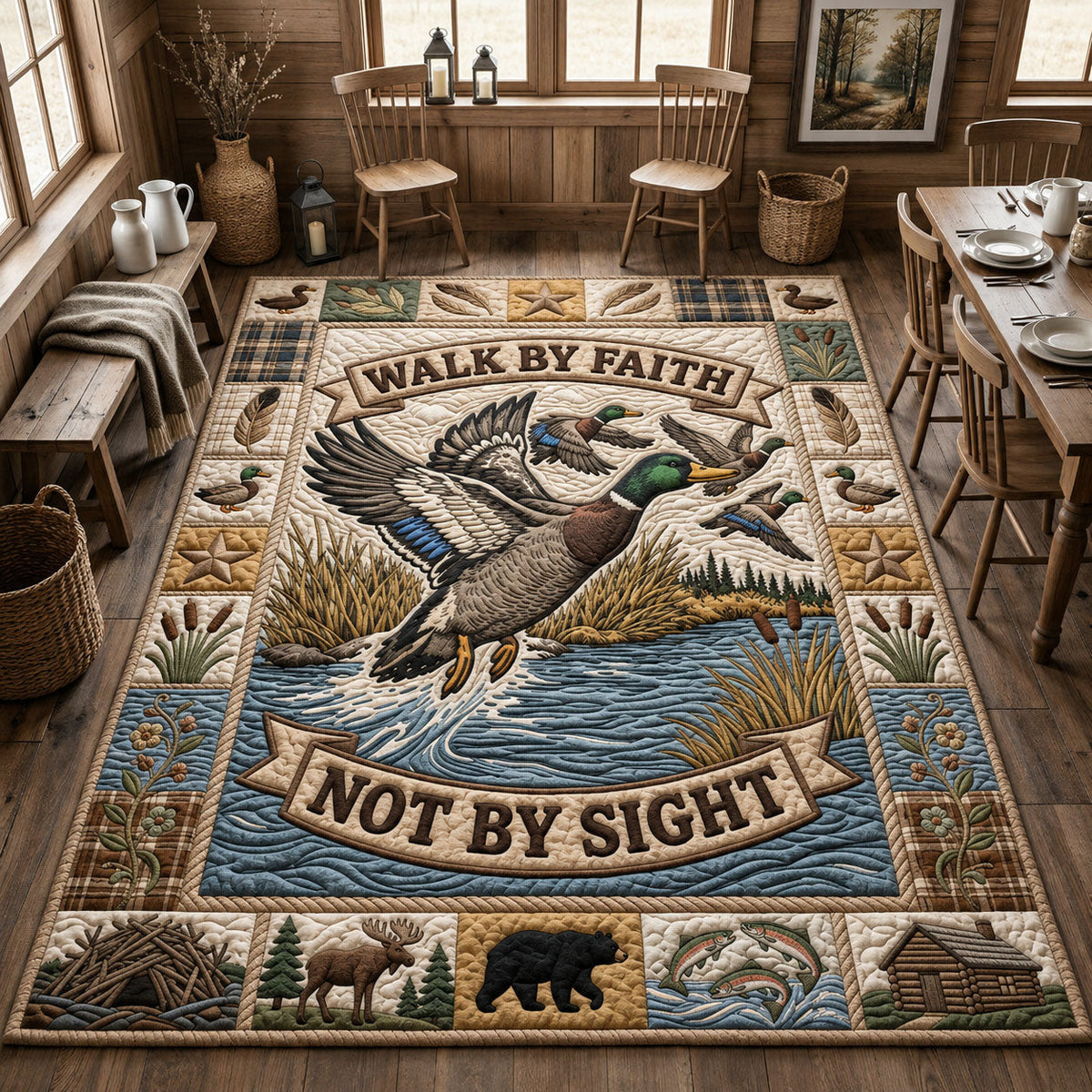 Christian Hunting area rug in a living room