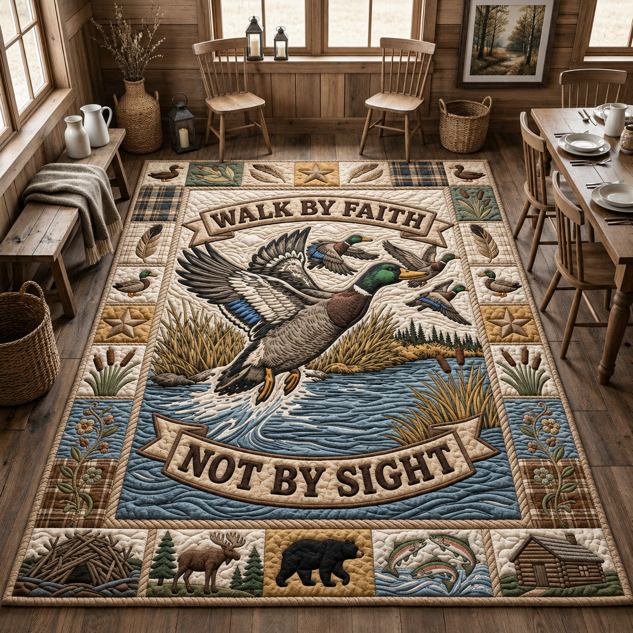 Christian Hunting area rug in a living room
