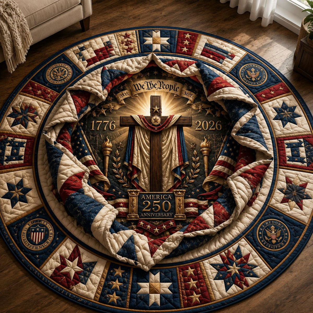 Christian Patriotic Faith Round Mat Rug - washable non-slip printed rug