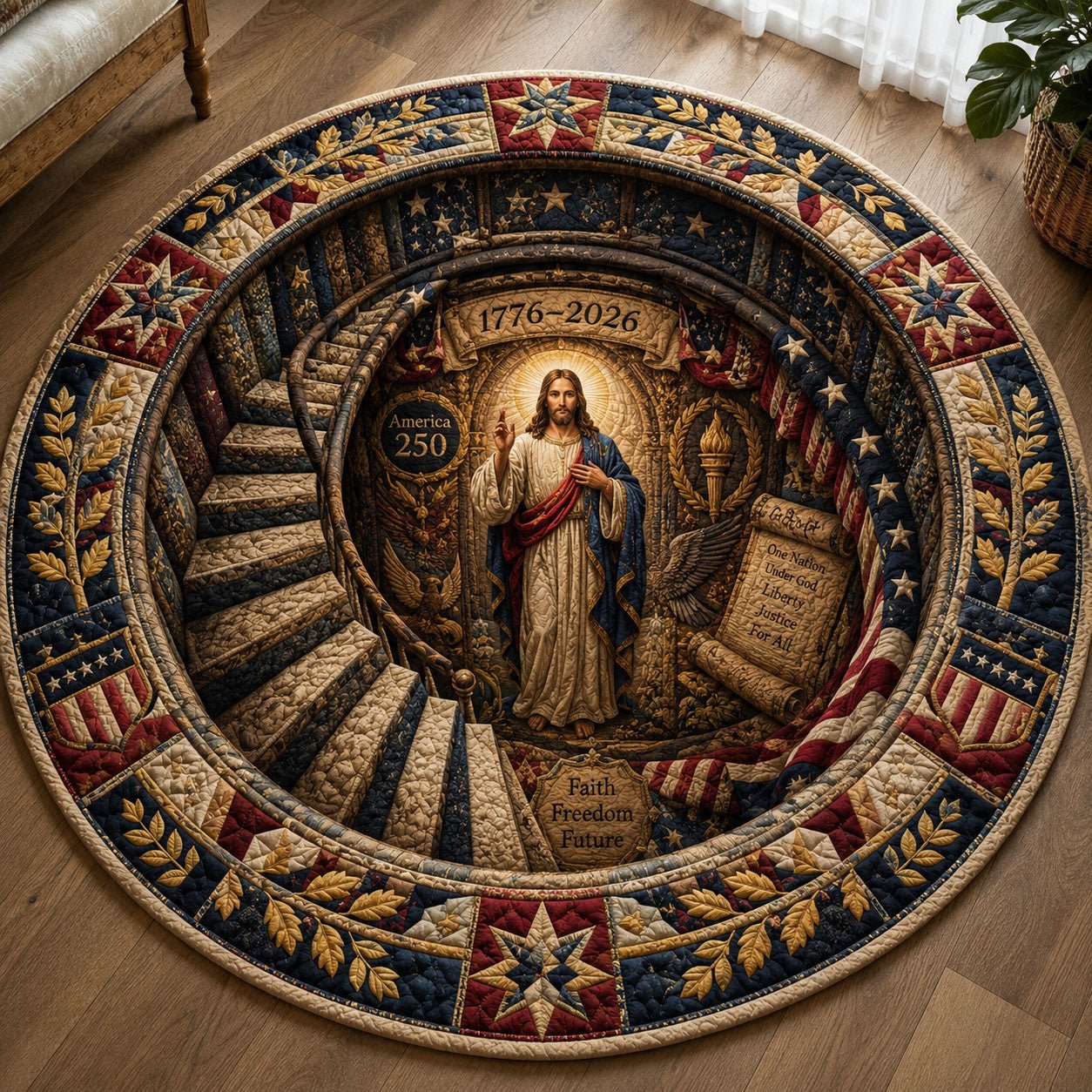 Christian Patriotic Sacred Tunnel Round Mat Rug - Nature Design | Serene Home Decor
