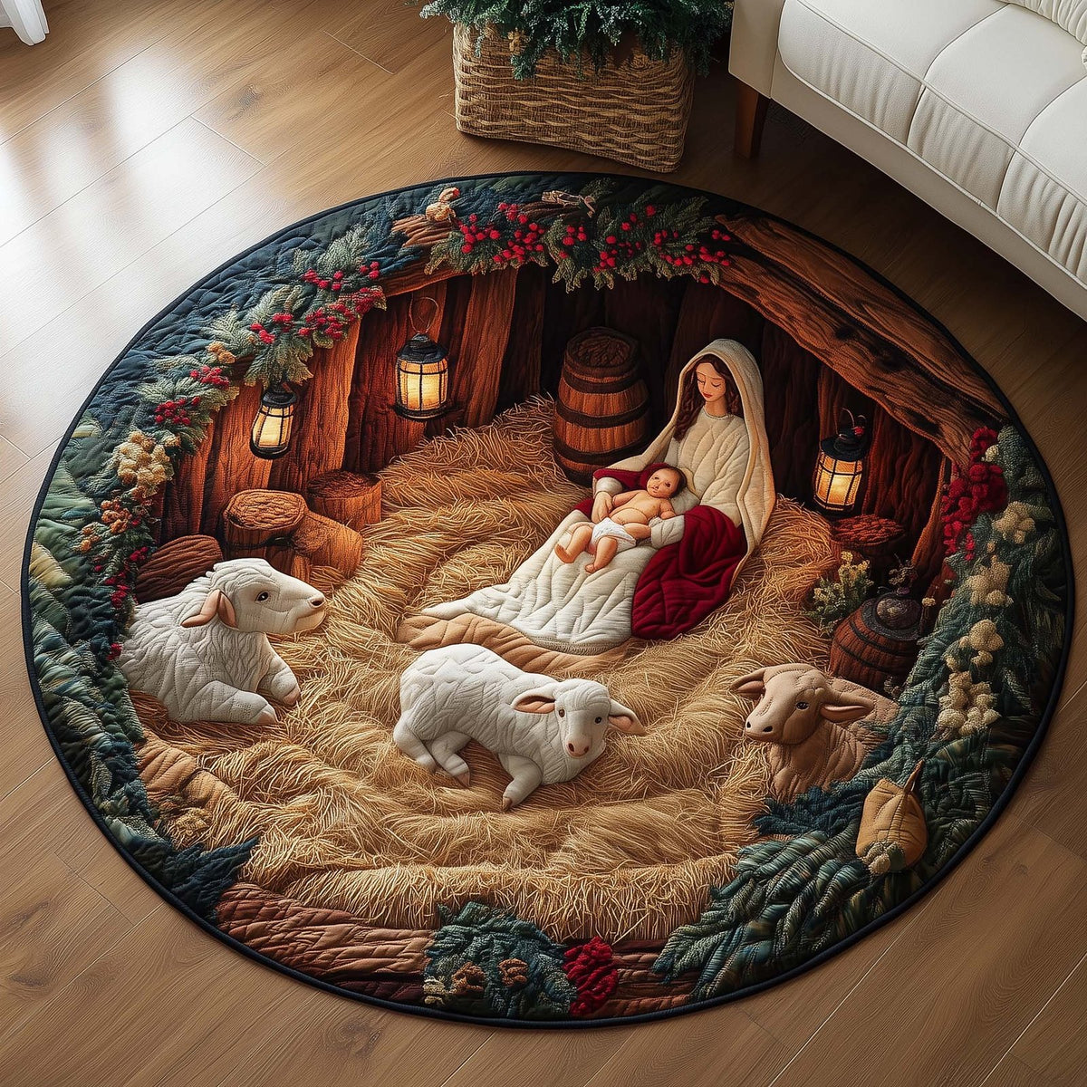 Christian Round Mat Rug - washable non-slip printed rug