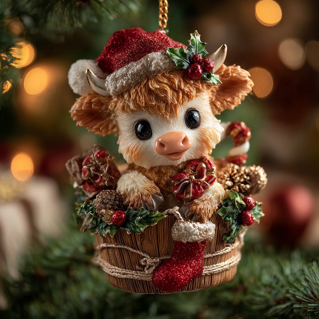 Christmas Basket Cow Christmas Ornament