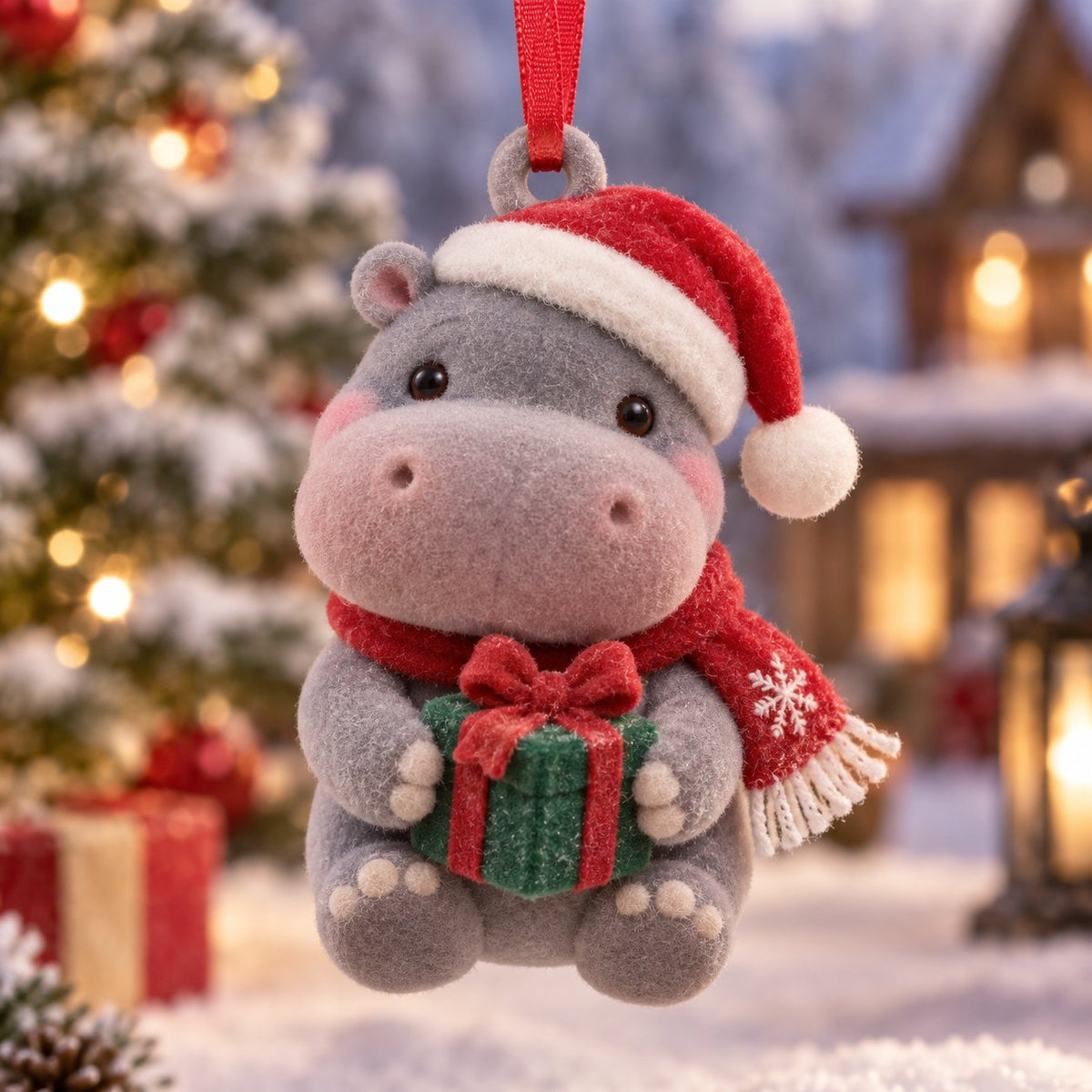 Christmas Hippo Christmas Ornament