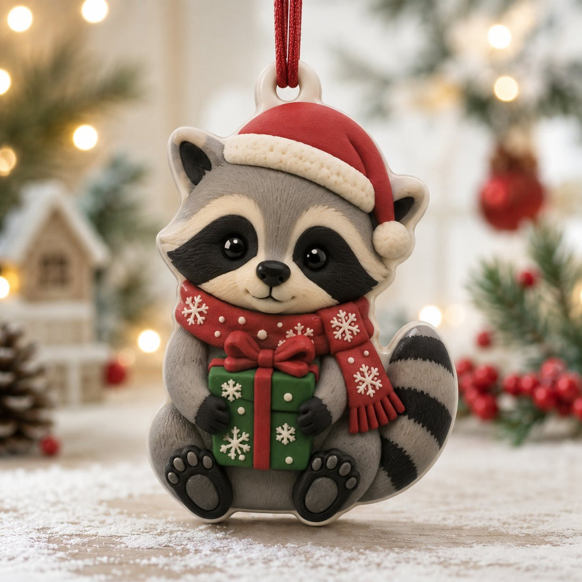 Christmas Racoon Christmas Ornament