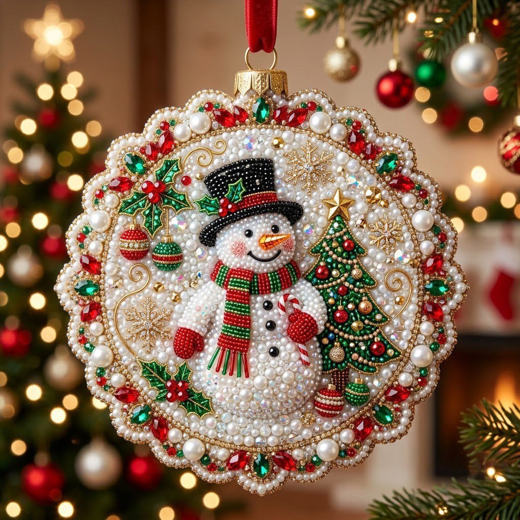 Snowman beside Christmas Tree Christmas Ornament