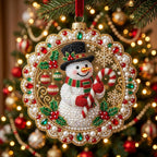 Snowman Holding Candy Cane Christmas Ornament
