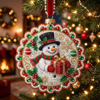 Snowman with Red Gift Box Christmas Ornament