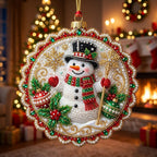 Snowman with Broom and Snowflakes Christmas Ornament