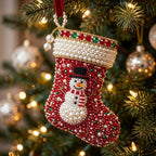 Stocking with Snowman Christmas Ornament