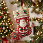 Stocking with Santa Christmas Ornament