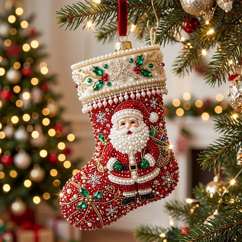 Stocking with Santa Christmas Ornament
