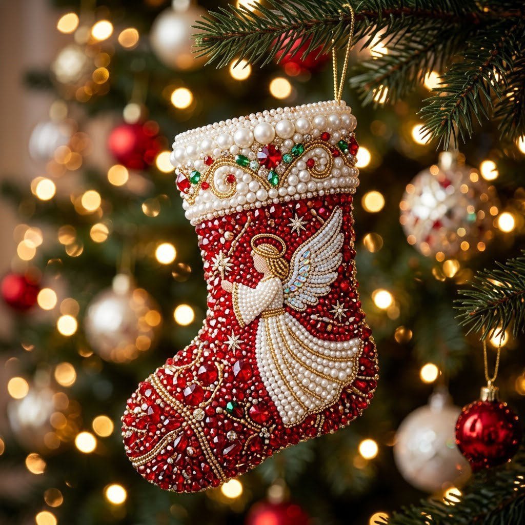 Stocking with Angel Christmas Ornament