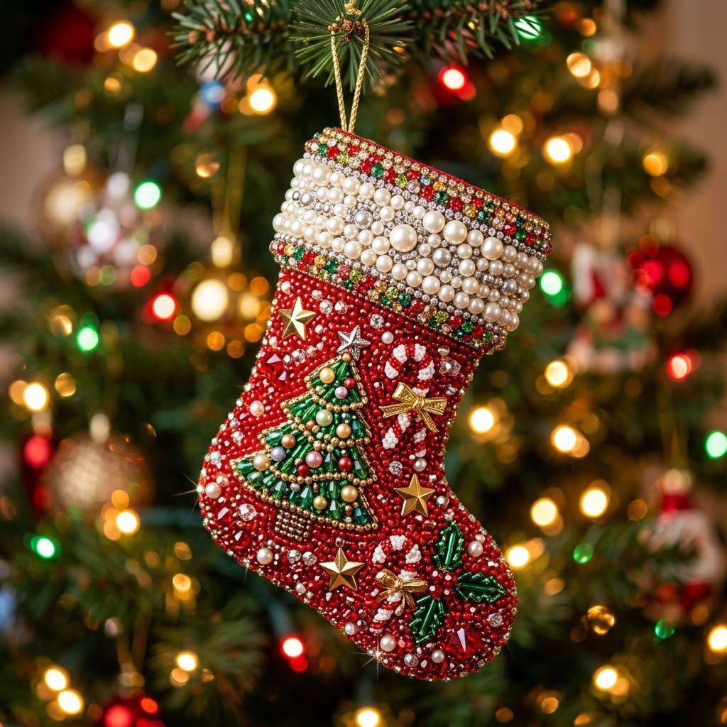 Stocking with Christmas Tree Christmas Ornament