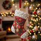 Stocking with Reindeer Christmas Ornament