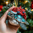Santa Hat Sea Turtle Christmas Ornament