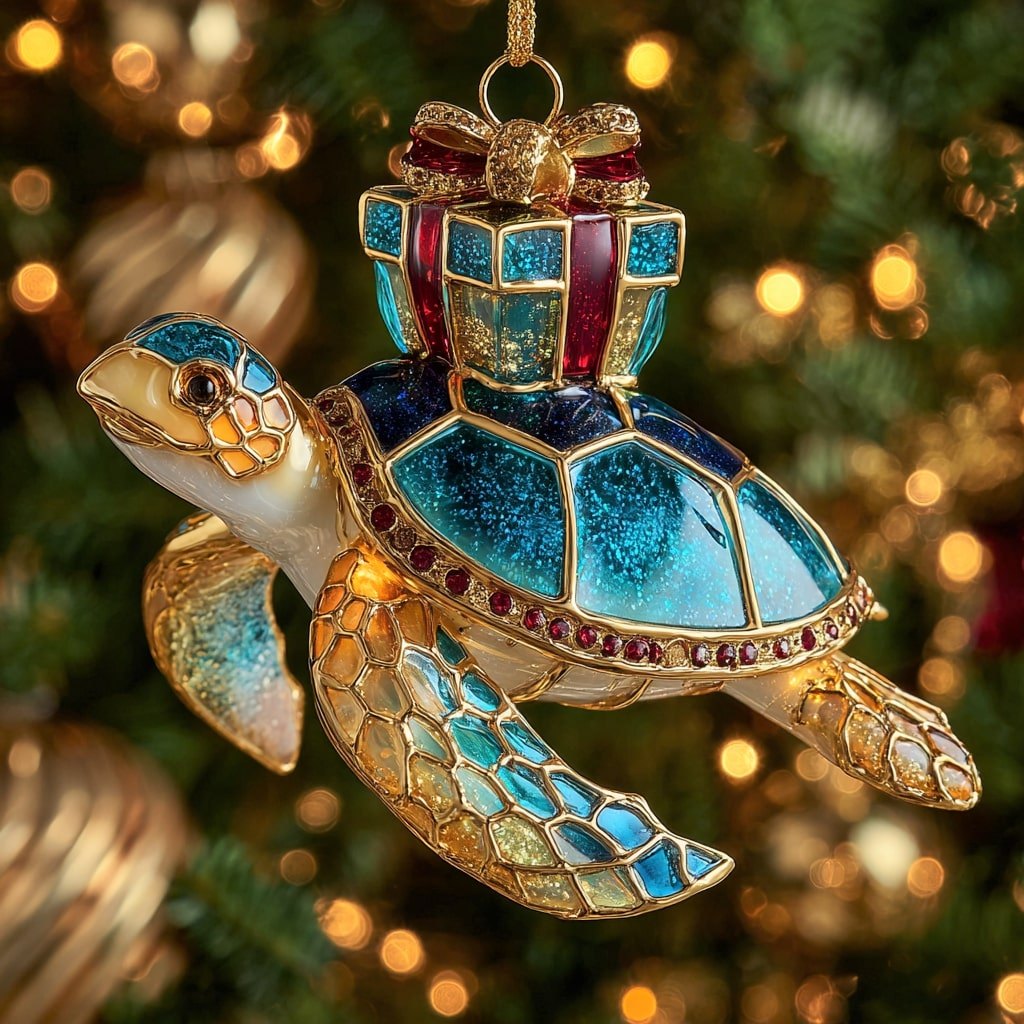 Sea Turtle With Gifts Christmas Ornament