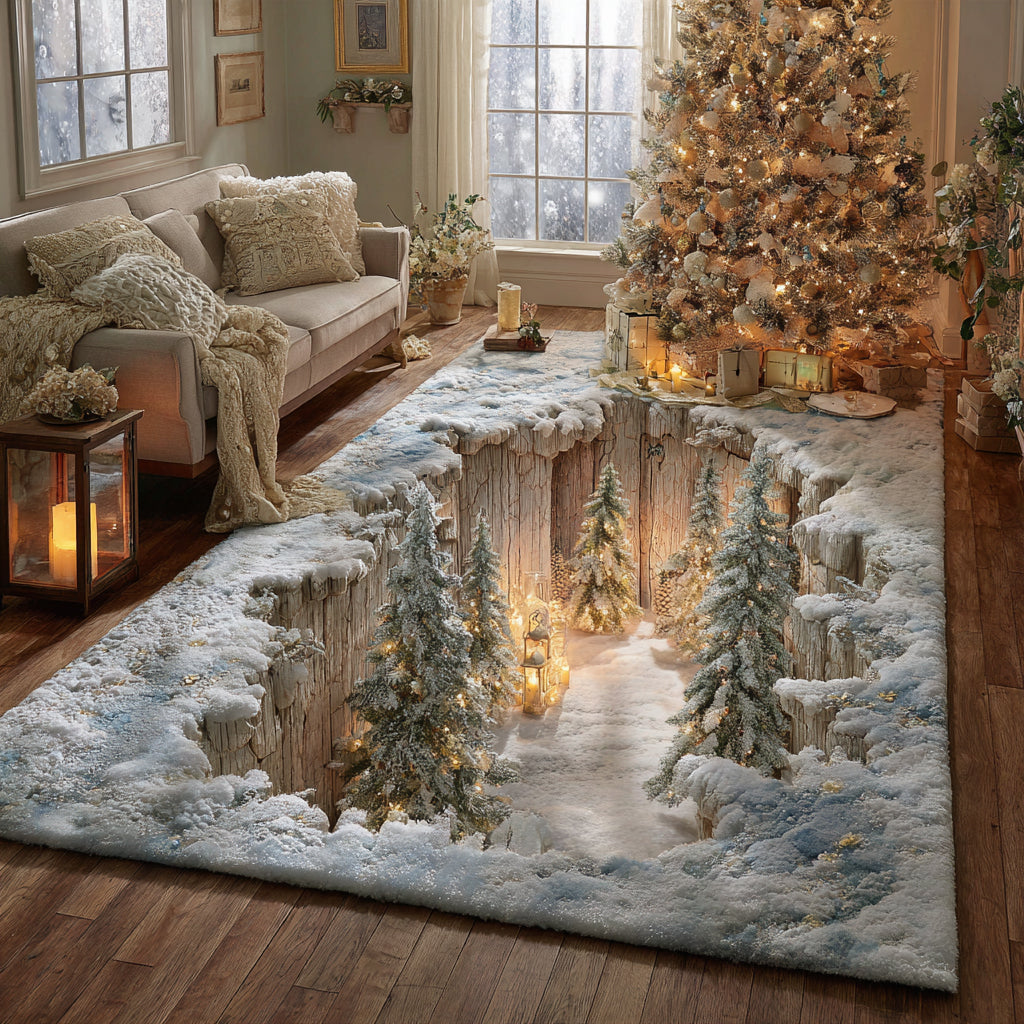 Christmas area rug in a living room