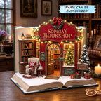 Christmas Book Nook wooden block, laser-cut 3-layer wood