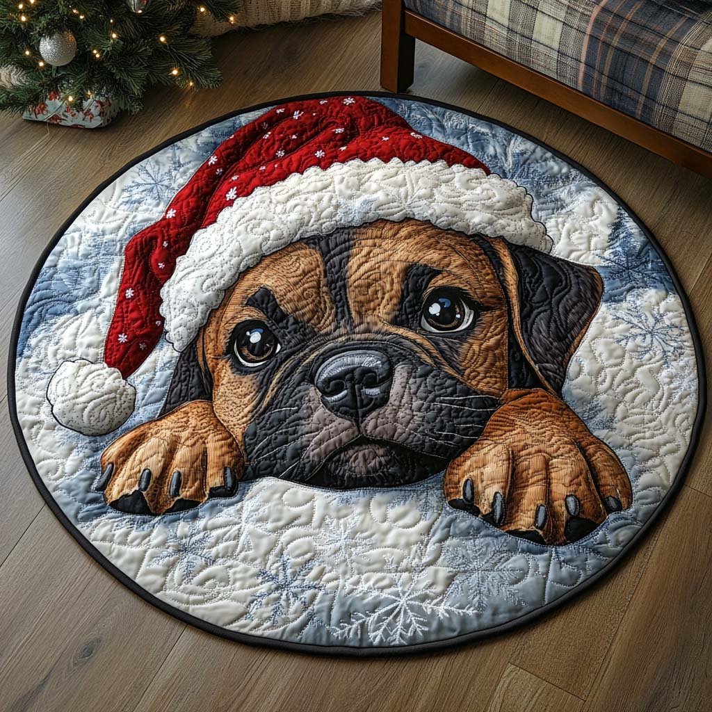 Christmas Boxer Puppy Christmas Round Mat Rug - washable non-slip printed rug