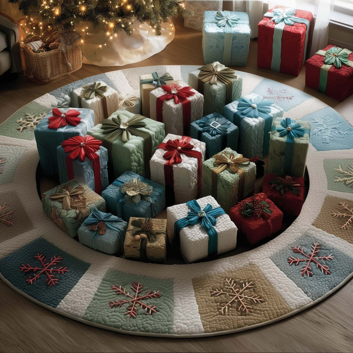 Christmas Boxes Round Mat Rug - washable non-slip printed rug