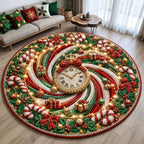 Christmas Candy Clock Round Mat Rug - Seasonal Design | Festive Home Decor - washable non-slip printed rug