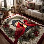 Christmas Cardinal Magic area rug in a living room