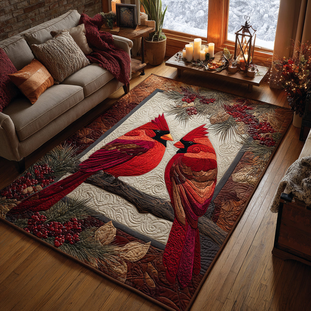 Christmas Cardinal Warmth area rug in a living room