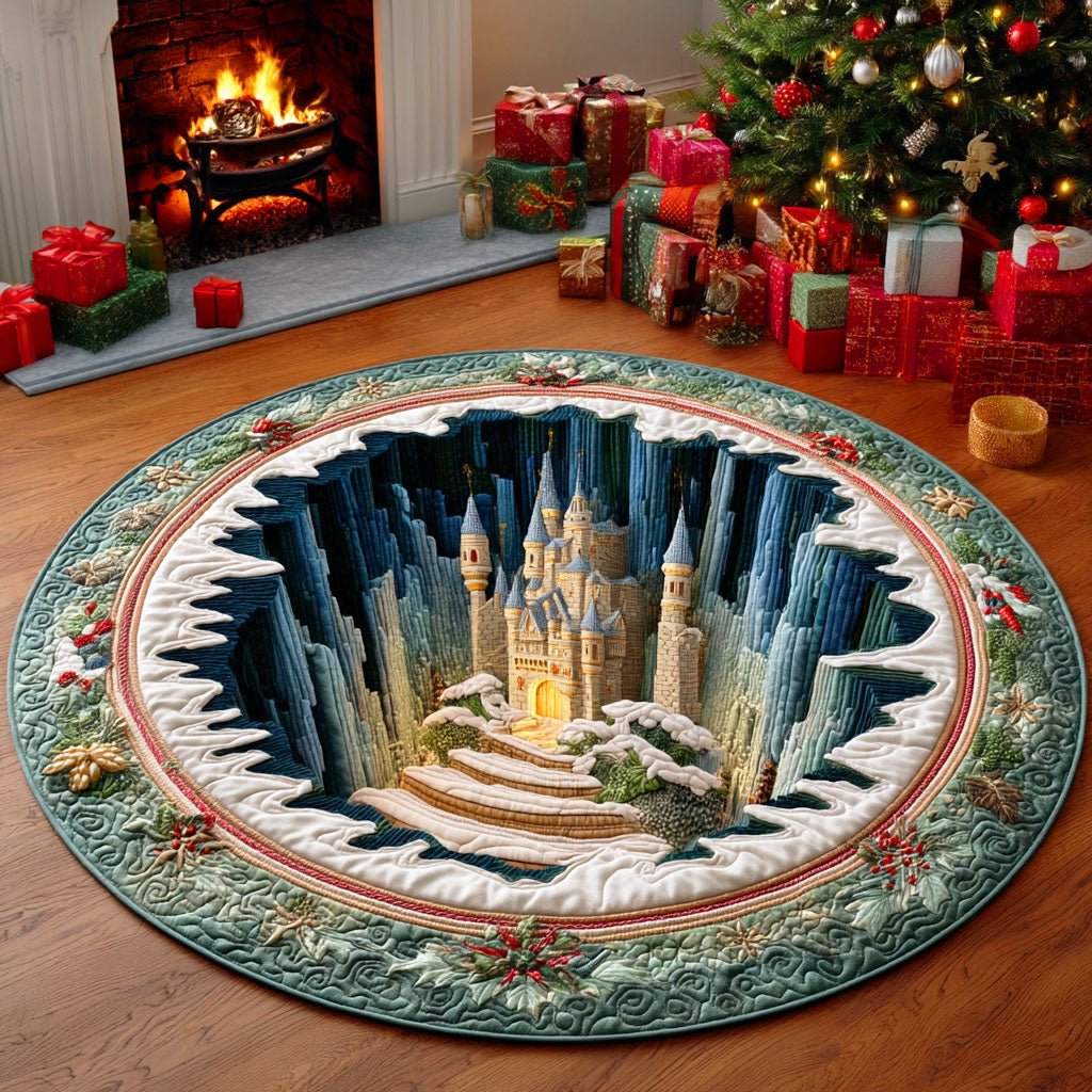 Christmas Castle Path Round Mat Rug - washable non-slip printed rug