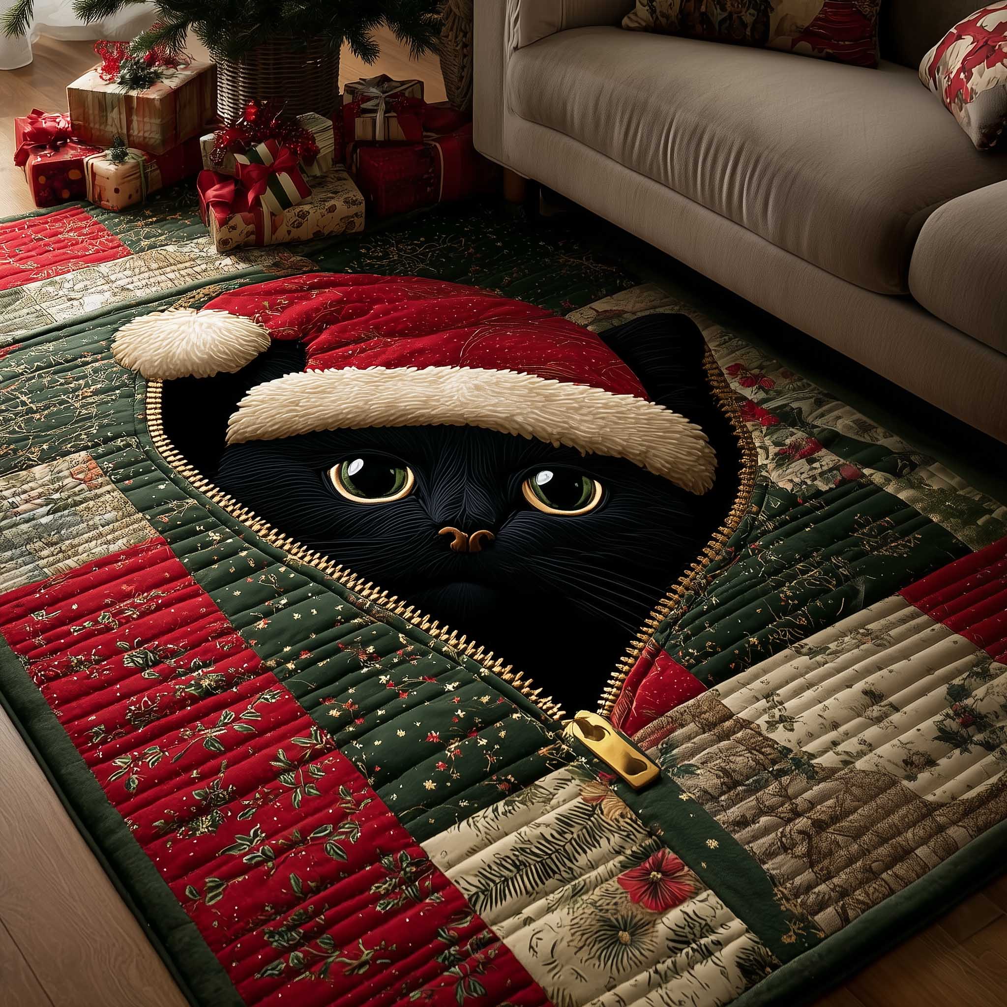 Christmas Cat area rug in a living room