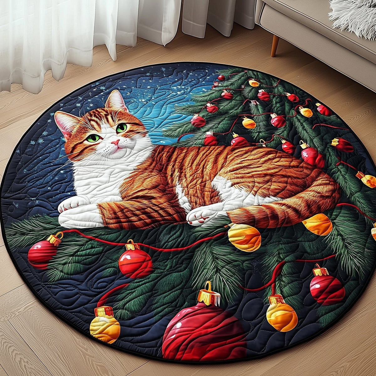 Christmas Cat Christmas Round Mat Rug - washable non-slip printed rug