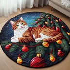 Christmas Cat Christmas Round Mat Rug - washable non-slip printed rug
