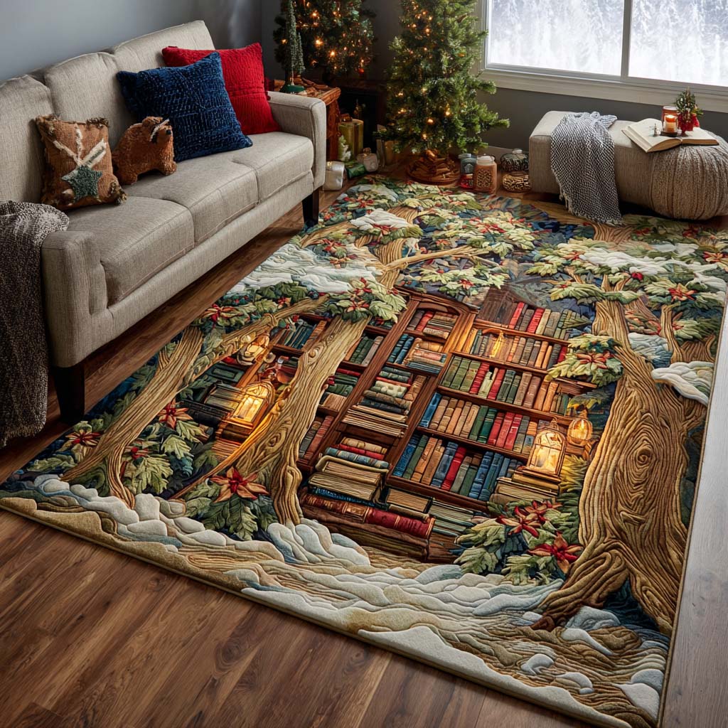 Christmas Chapters area rug in a living room
