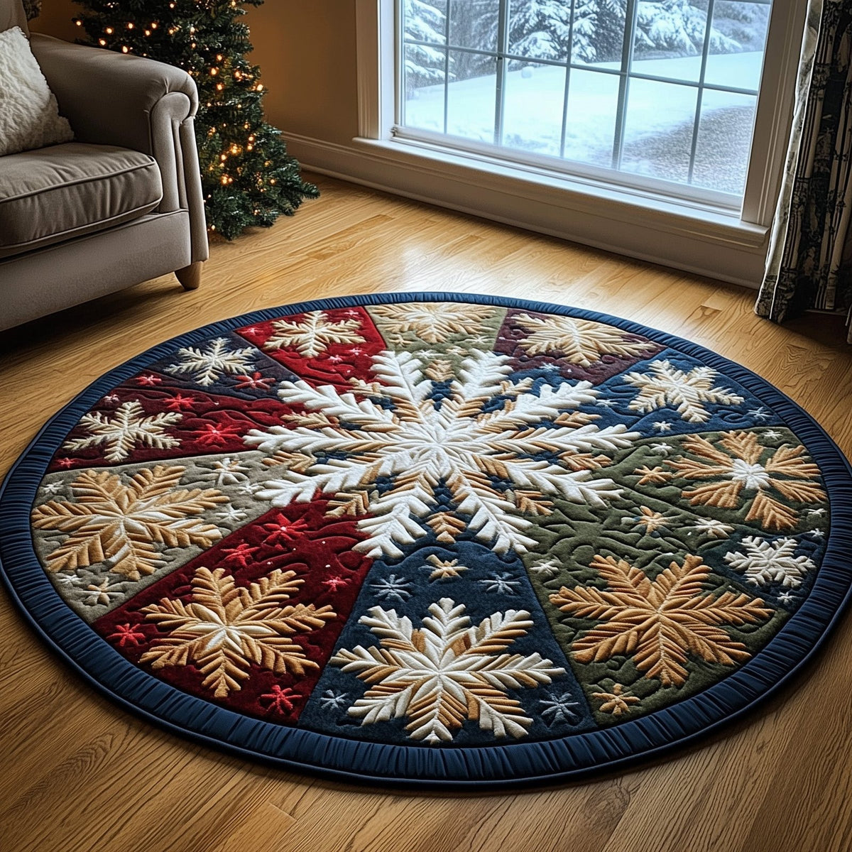 Christmas Charm Round Mat Rug - washable non-slip printed rug
