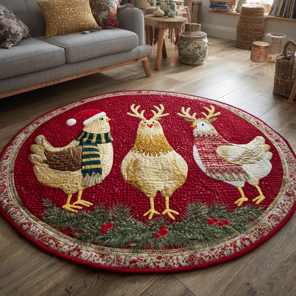 Christmas Chicken Round Mat Rug - washable non-slip printed rug