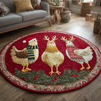 Christmas Chicken Round Mat Rug - washable non-slip printed rug