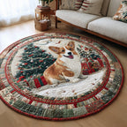 Christmas Corgi Cheer Round Mat Rug - Cute Pet Design | Animal Printed Home Decor