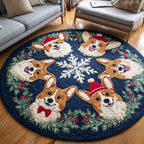 Christmas Corgi Round Mat Rug - Cute Pet Design | Animal Printed Home Decor