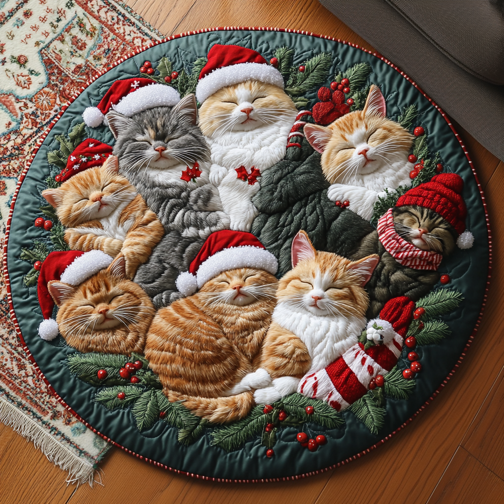 Christmas Cozy Catnap Round Mat Rug NCU0DV1076