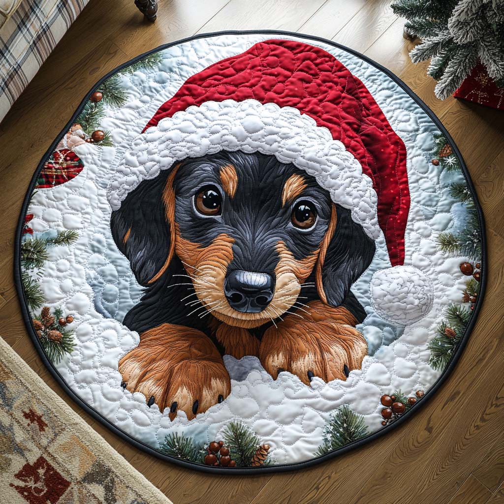 Christmas Dachshund Dog Round Mat Rug