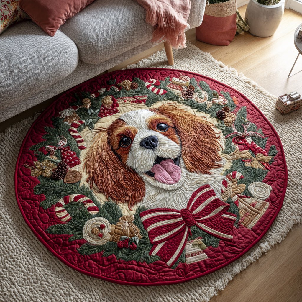 Christmas Dog Wreath Christmas Round Mat Rug - washable non-slip printed rug