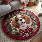 Christmas Dog Wreath Christmas Round Mat Rug - washable non-slip printed rug