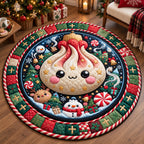 Christmas Dumpling Round Mat Rug - Seasonal Design | Festive Home Decor - washable non-slip printed rug