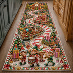Christmas Elf Parade Runner Rug - Seasonal Design | Festive Runner Rug - washable non-slip printed rug